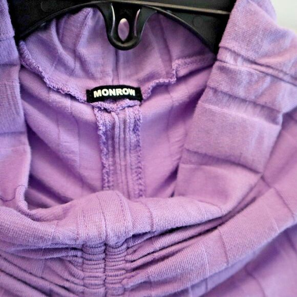 Monrow Women's Sz Small Purple Flat Rib Mock Neck L/S Shirred Mini Dress - Picture 7 of 10